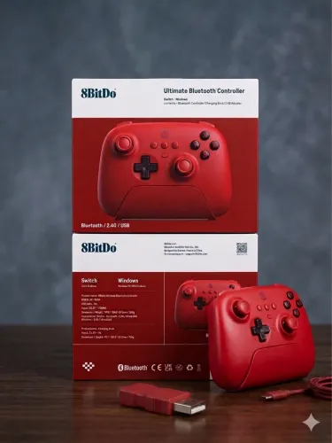 Controle 8BitDo Ultimate Bluetooth-Vermelho(Edição Especial)+Doca de Carregar-Switch e PC