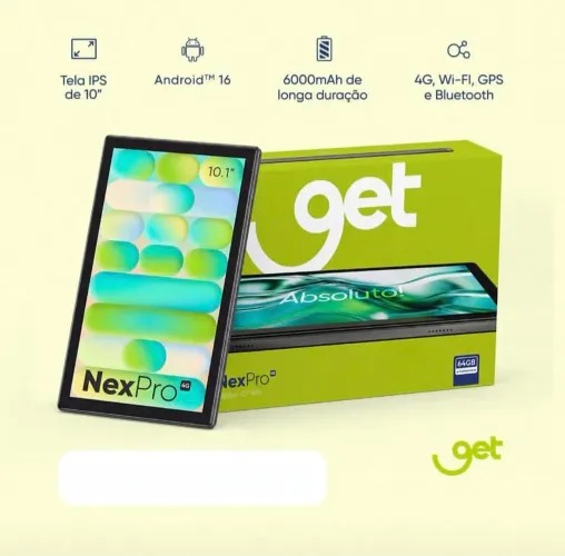 Tablet Get NexPro 4G 64GB, 4GB RAM, Tela LCD de 10.1", Câmera 8.0MP, Bluetooth, Android