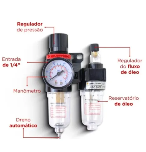FILTRO DE AR DUPLO LUBRIFIL PARA COMPRESSOR/PISTOLA E FERRAMENTAS PNEUMÁTICO 