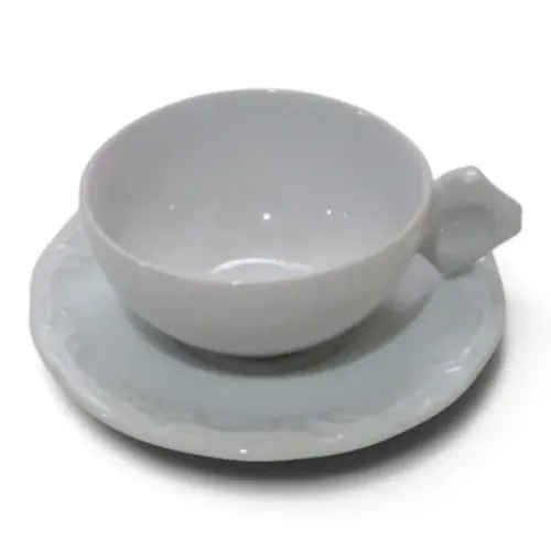 Xícara e Pires de Cafezinho em Porcelana Branca | Clássica com Relevo