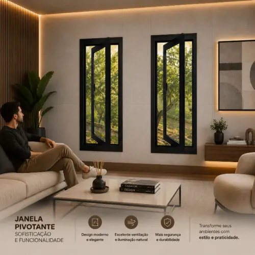 Janela Pivotante Premium Alumínio Preto 100x40 Direto da Fábrica
