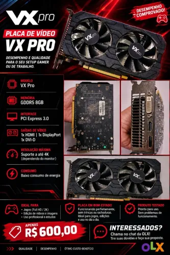 PLACA DE VÍDEO VX PRO 8GB - GDDR5 | DUAL FAN