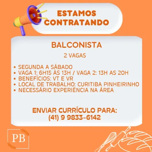 Balconista panificadora Pinheirinho 