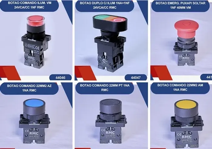 BOTÃO DE COMANDO / BOTÃO DUPLO / BOTÃO EMERGENCIA / SINALEIRO / SELETOR 3 Posições