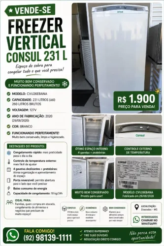 Freezer Vertical Consul 231L 127V - Muito Conservado