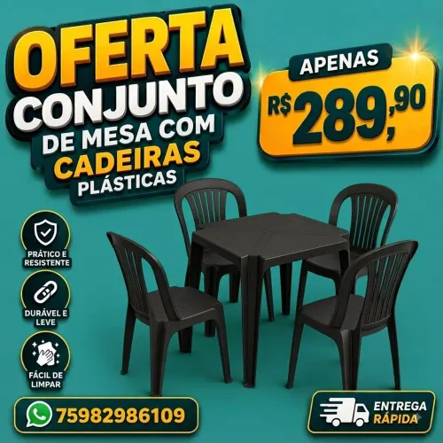 Conjunto de mesa e cadeiras plásticas bistrô preta