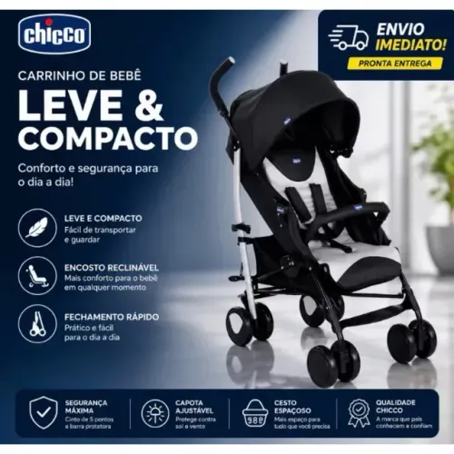Carrinho de Bebê Chicco Leve Compacto e Reclinável | Fechamento Fácil