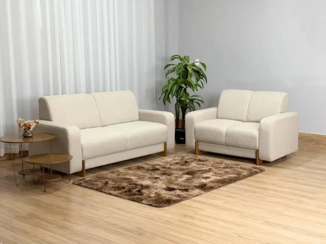Conjunto Sofá 2 e 3 Lugares Linho Bege