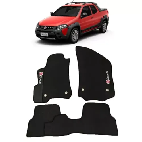 Tapete Fiat Strada CD 2013 à 2020 - Borracha - Preto 3 Peças - W1088