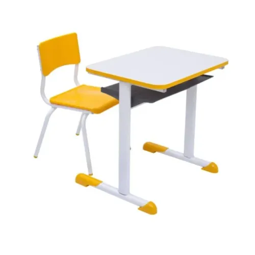 Kit Escolar Infantil Mesa e Cadeira Amarelo MDF Individual Cor Amarelo Modelo 40088