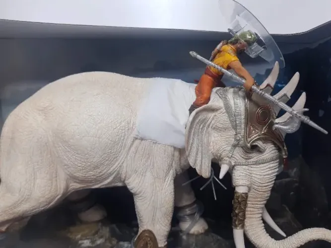 Schleich Elefante + Guerreiro 70063 Colecionável Tam. 20 cm x 29 cm x 9Cm. PVC, Raridade.
