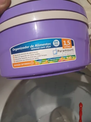 Marmita Térmica Organizador de Alimentos Duplo C/ Alça 1,5L - Paramount