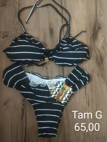 Biquíni Listrado Preto e Branco - Tamanho G