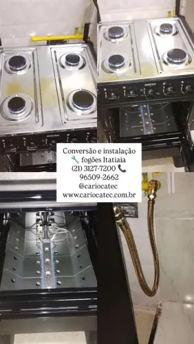 Serviços: conversão de gás, instalação, regulagem, forno, desentupimento e troca material.