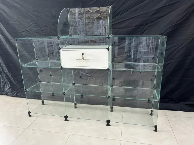 Balcão Vitrine Com Vidro Modulado e Gaveta de MDF 1,50x1,30 Para Loja 