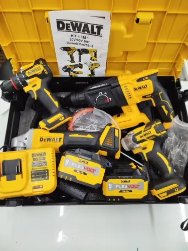 Kit martelete, lixadeira, chave de impacto e furadeira parafusadeira 2 baterias DEWALT