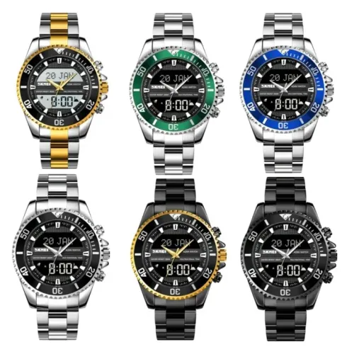 Relógio Quartz Digital A Prova D'água Duplo Em Aço Inoxidável Tomate MTX-020