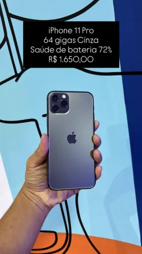 iPhone 11 Pro / 64GB / Grafite / Saúde de bateria 72% / R$ 1.650,00