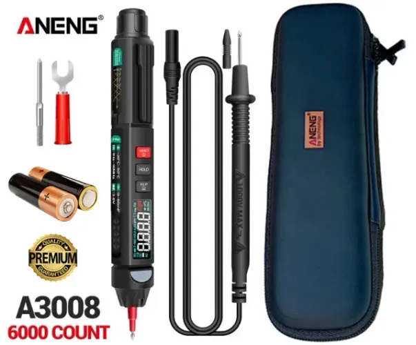 Multímetro Tipo Caneta Aneng 3008 Inteligente True Rms 6000 + Case + Pilhas + Brindes 2025