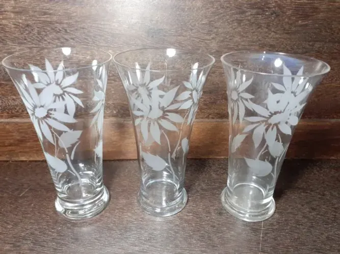 Conjunto de 03 Taças/Copos Vidro Jateado Grande