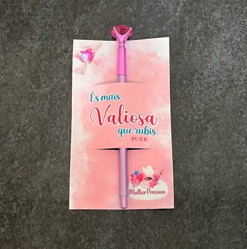 Caneta com Pedra Rubi Presente para Mulheres / Lembrancinha