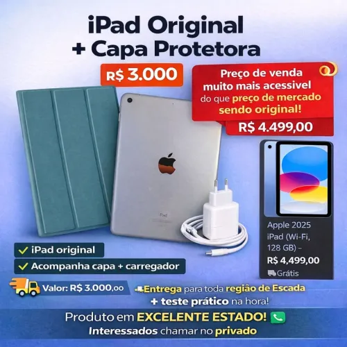 Ipad original + capa protetora + carregador + caixa original 
