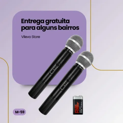 KIT 2 MICROFONE PROFISSIONAL SEM FIO VMIC M-59