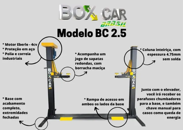 Elevador automotivo 2.5 trifásico e lubrificado a graxa