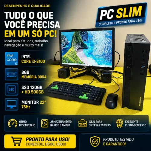 Pc Slim Core i3-6100 8gb Ram Ddr4 Ssd 256gb Tela 22