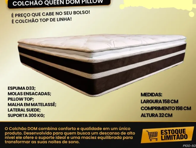 COLCHÃO QUEEN DOM MOLAS ENSACADAS COM PILLOW TOP