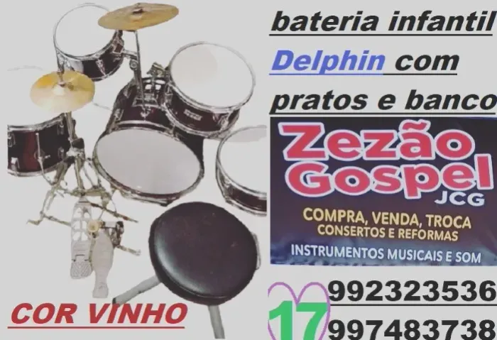 bateria infantil Delphin com pratos e banco 780.RS 12X74,RS PARA TROCA 860,rs