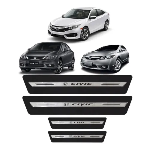Kit de 8 Peças Soleiras Premium Proteção De Porta CIVIC