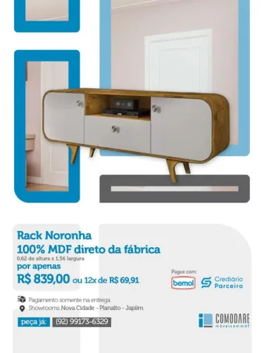 Rack Noronha 1,56m 100% MDF para TV | Design Moderno | Direto da Fábrica