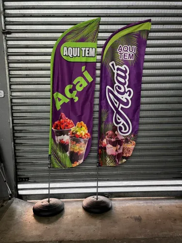 Wind banner açaí - Wind banner completo- Wind banner tecido,haste e base