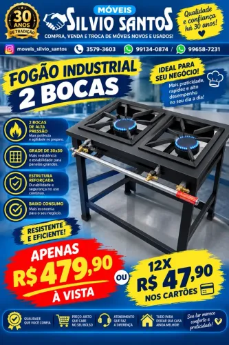 Fogão industrial 2 bocas alta pressão combino entrega e parcelo