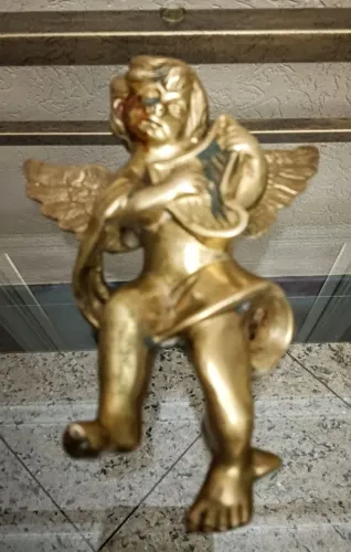 Antigo Querubim em Bronze Maciço. 19cm