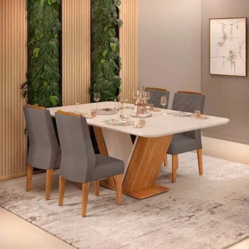 Conjunto sala de jantar 4 cadeiras mesa tampo curvo