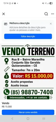 Vende-se Terreno em Quixeramobim - Ótima Oportunidade