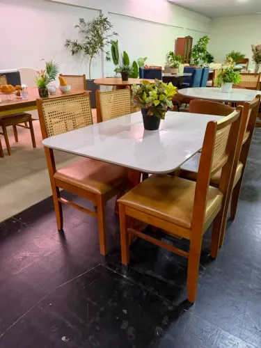 Mesa c/ 6 cadeiras tecido mesa c/ tampo de vidro