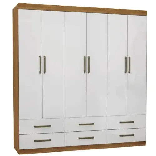 Guarda Roupa Dallas 6Pts 6Gvs Cinamomo/Branco Carioca - Entrega Rápida!