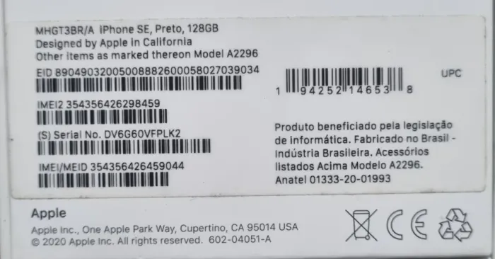 Iphone SE 2a Geração Preto 128 gb