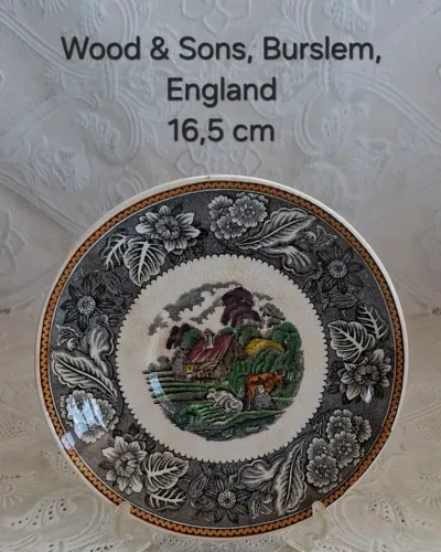 Prato decorativo de coleção antigo da marca inglesa Wood & Sons, da linha "Woodland"
