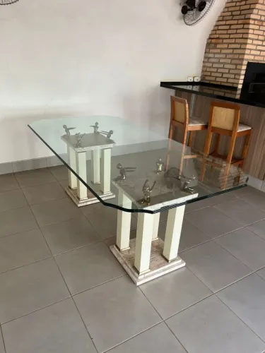 Mesa Gourmet Luxo em Vidro Temperado e Mármore - Oportunidade