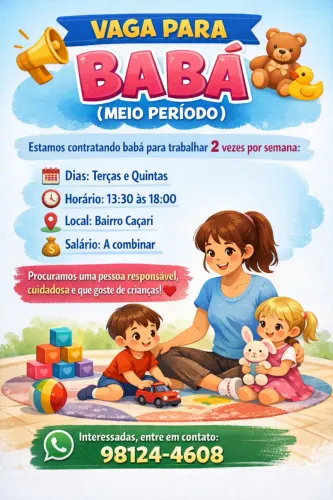 Vaga para babá diarista 