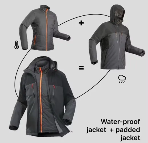 Jaqueta Masculina de Trilha 3 em 1 SH500 Quechua Preta