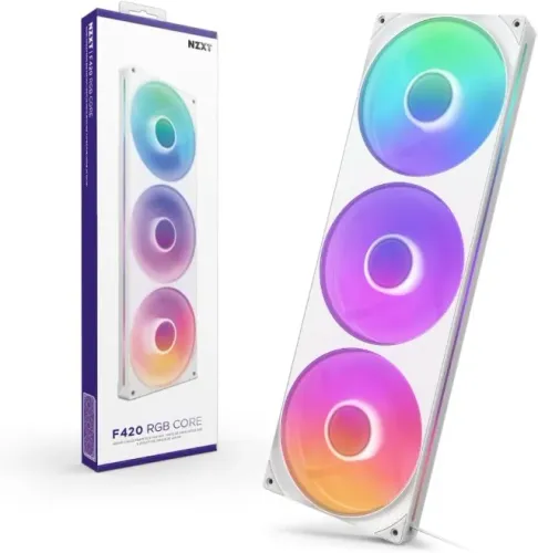 Kit 3x Fan NZXT F420 RGB Core Triplo Branco Corpo Único 3x140mm PWM 2000 RPM 98.61 cfm