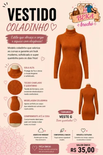 Vestido de lãzinha novo - fica coladinho no corpo - veste G - 35,00