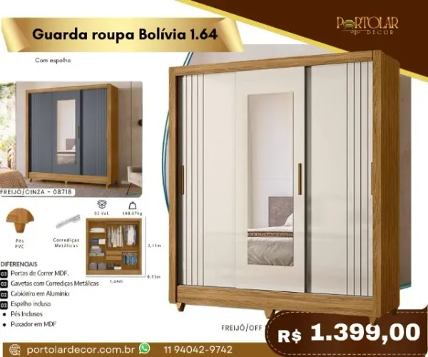 Guarda Roupa Bolívia 1.64 a pronta entrega