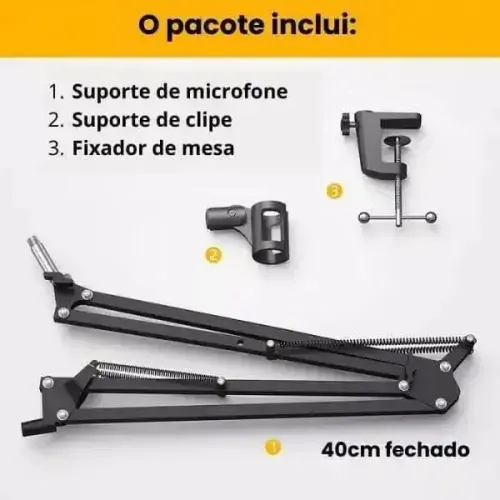 Suporte Microfone Articulado de Mesa Profissional p/ Podcast e Gamer