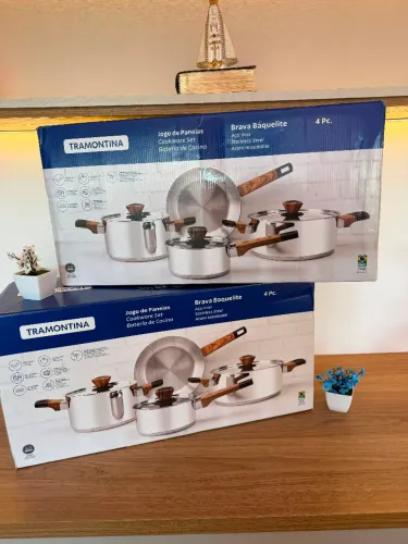 Jogo de Panelas, Tramontina, Inox, 4 Peças<br>NOVAS modelo tecnológico